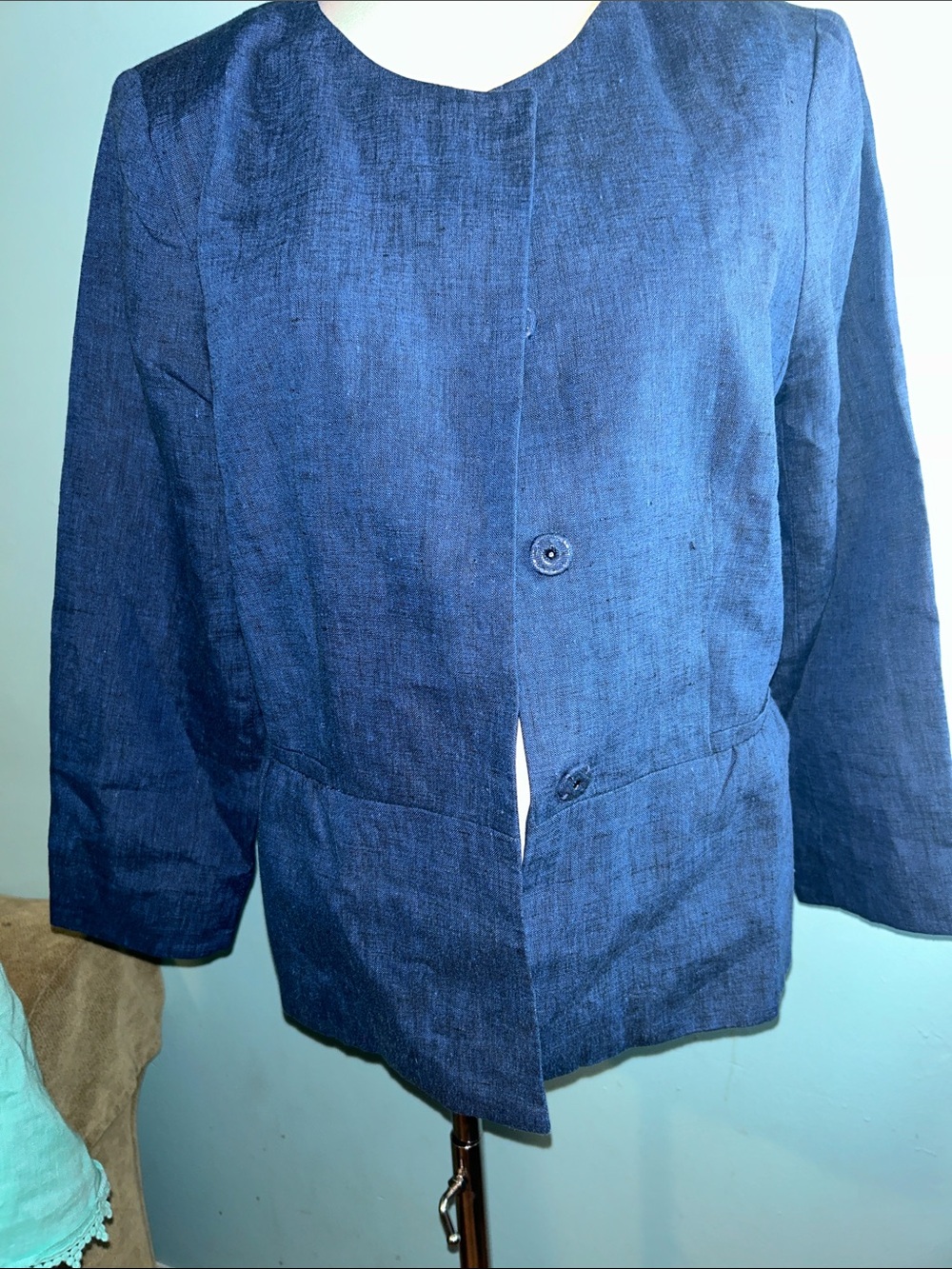 Talbots Navy Round-Neck Button-Front Jacket - Picture 2 of 9
